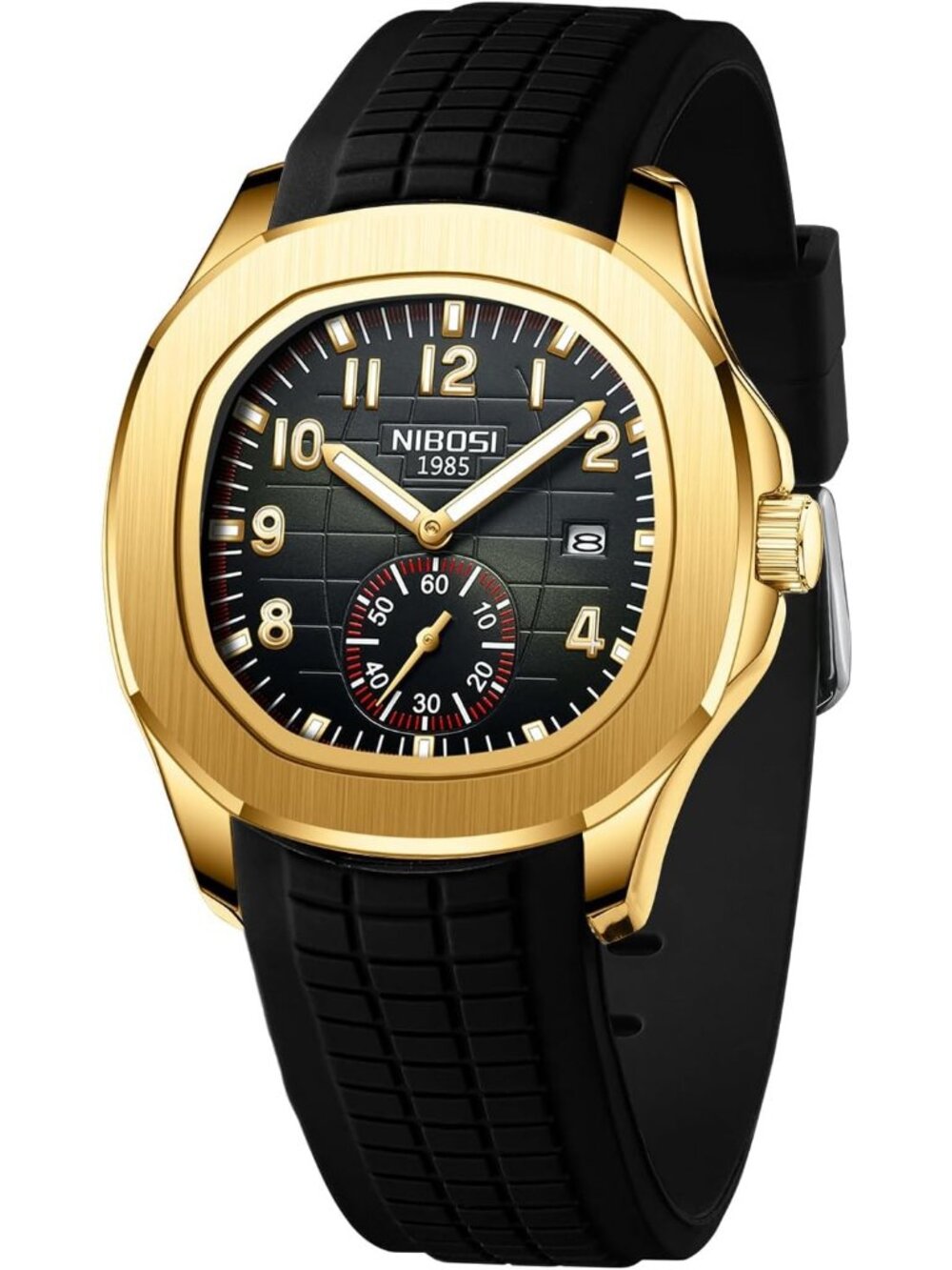 Men Black Gold Analog Quartz Silicone Strap Waterproof Unique Dainty Wrist Watch